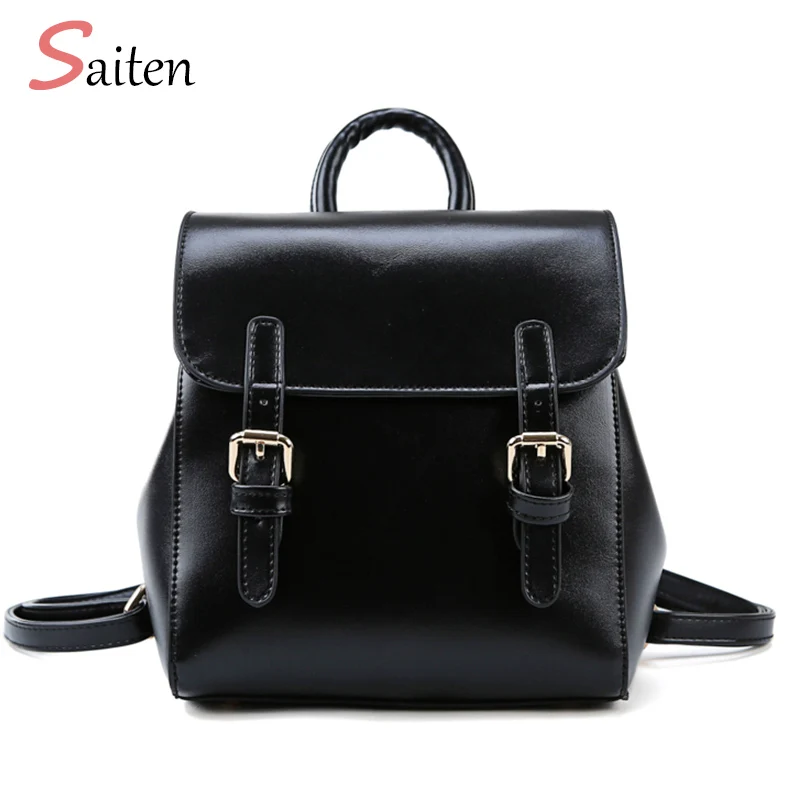 

Women Double Belt buckles Retro Backpack Anti-theft Youth Leather Backpack for Teenage Girls Female Shoulder Bag Bagpack mochila
