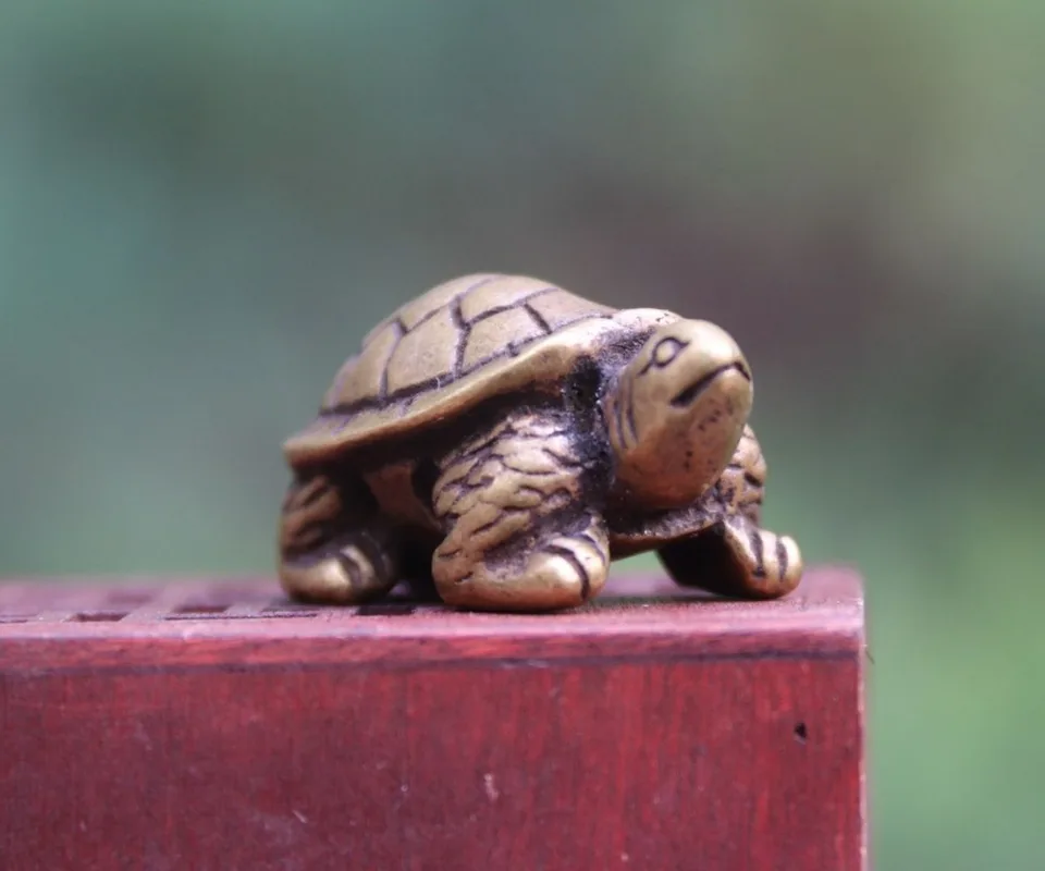4 CM Chinese Pure Bronze Amulet Tortoise Turtle Wealth Fengshui Animal sculpture