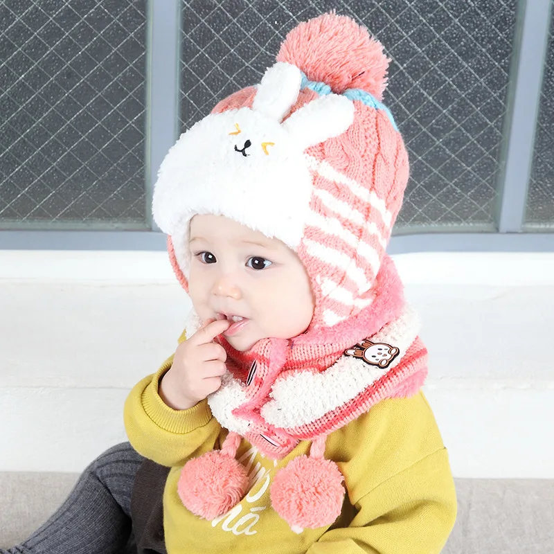 Детская шапка, модный детский набор из шапки и шарфа, детские зимние шапки для девочек, хлопковая теплая вязаная шапочка, подходит для детей от 7 до 36 месяцев