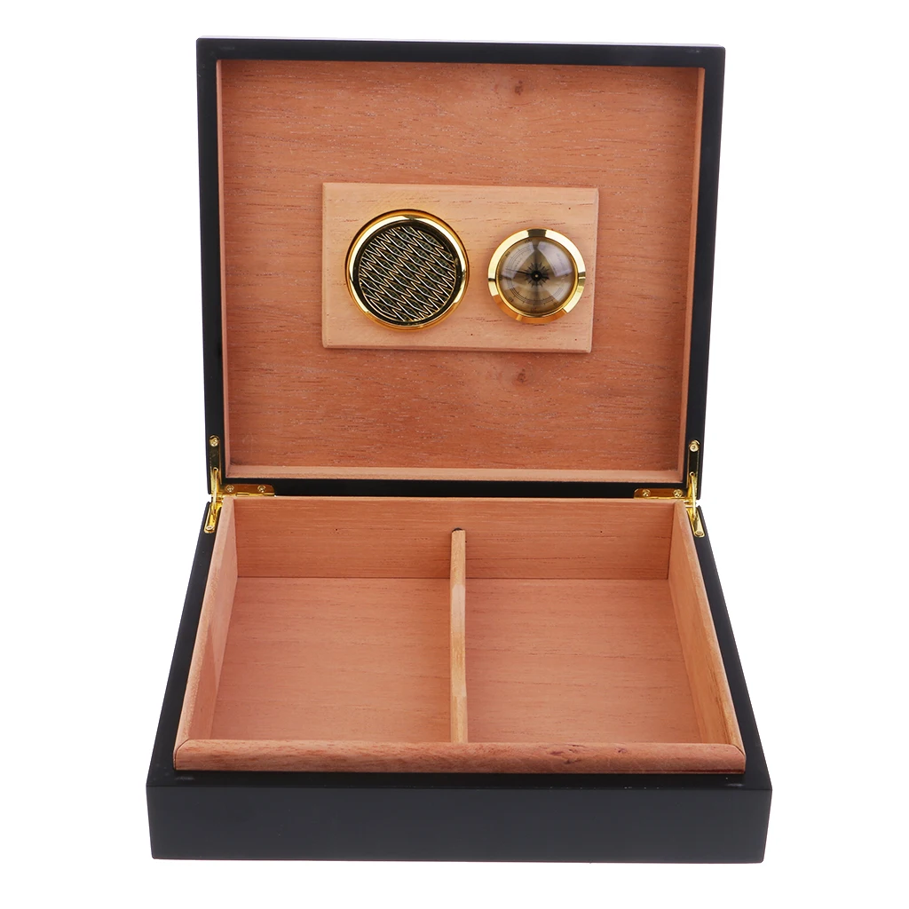 Spanish Cedar Wooden Cigar Humidor W/ Humidifier Hygrometer Cigar Box Black