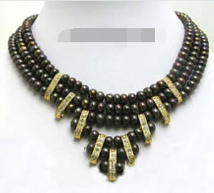 

huij 003921 Real Black Pearl 18KGP Crystal Clasp Pendant Necklace