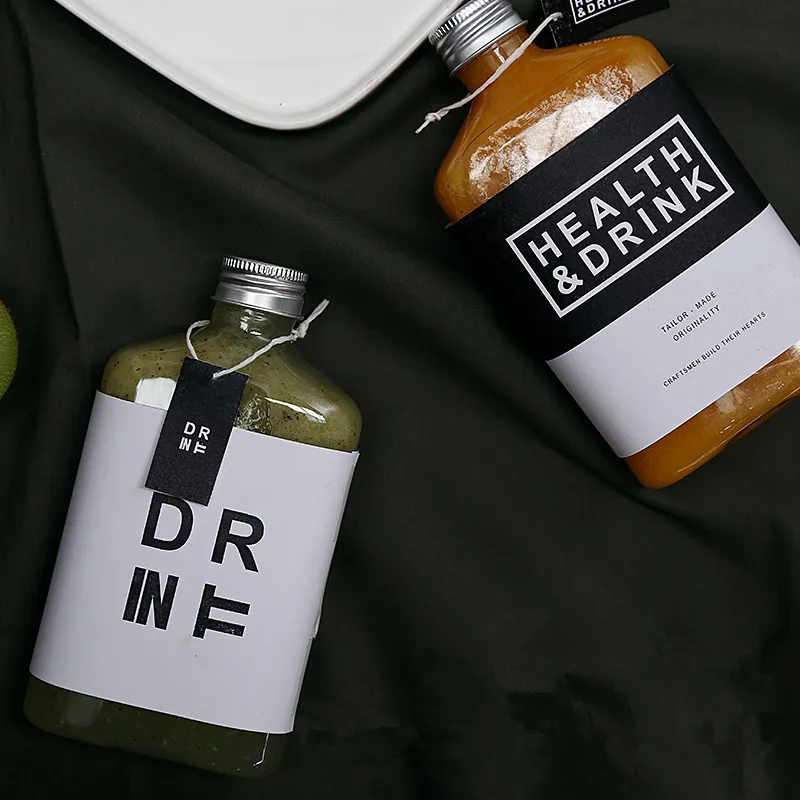 

8pcs PET plastic cold drink bottle creative packaging disposable transparent ice tea juice milk coffee cups with lid and sleeve