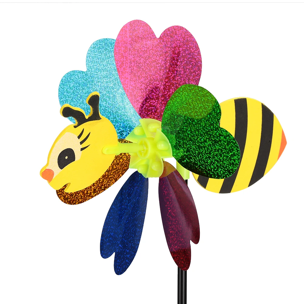3D Bee Windmill Wind Spinner Insect Garden Lawn Color Random Whirligig Yard