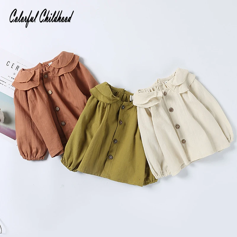 

Sweet baby girls blouse autumn long sleeve children shirt 2 layer round collar design infant kids tops cotton children clothes