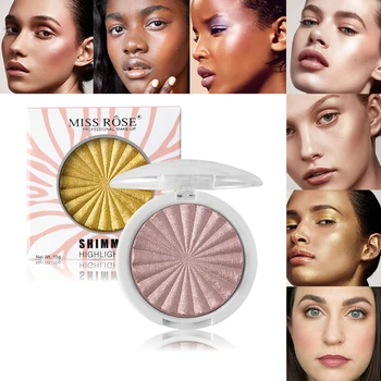 

MISS ROSE 12 Color Shimmer Baked Highlighter Face Glow Palette Makeup Waterproof White Gold Shimmer Glow Brightening Powder Kit