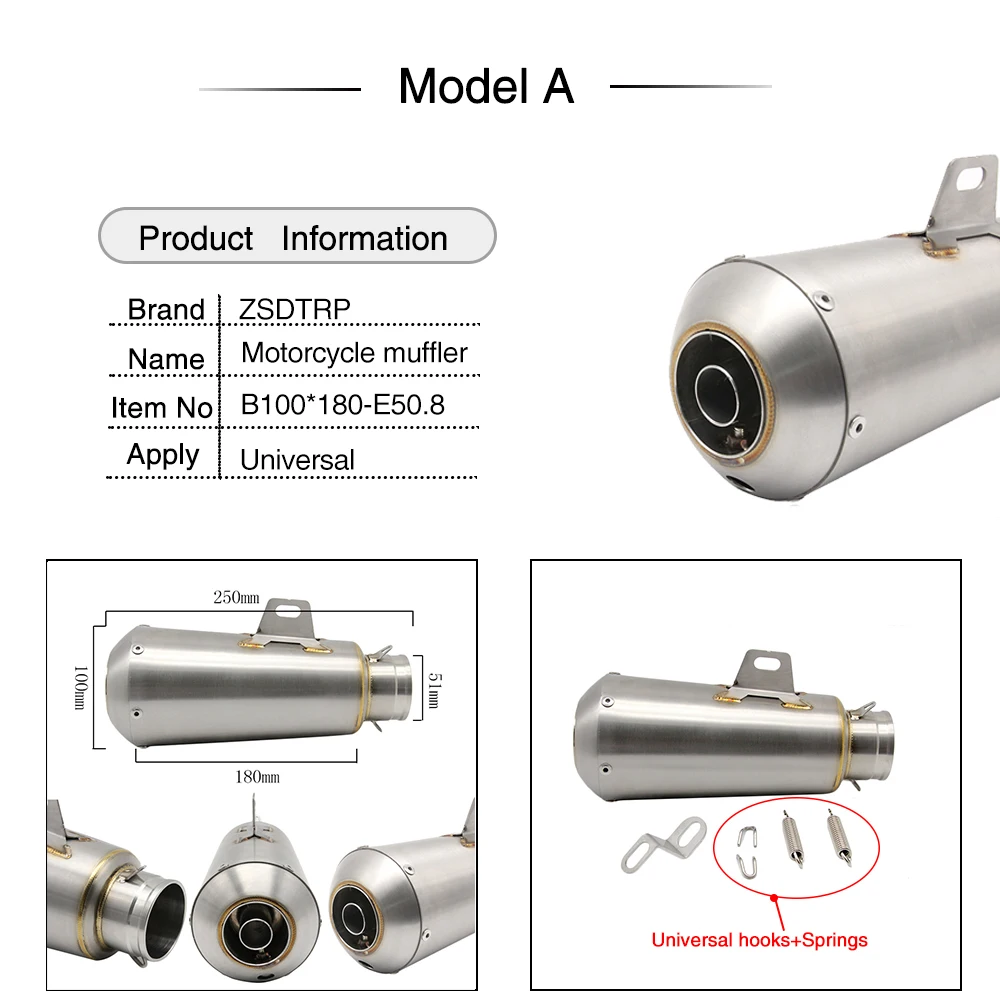ZSDTRP motocicleta Universal deslizamiento de acero inoxidable-silenciador de Escape de escapar con DB asesino para la mayoría de la motocicleta con etiqueta