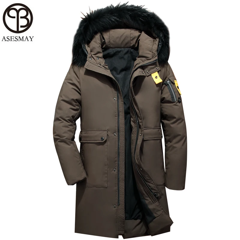 

Asesmay 2018 men winter jacket white duck down coats mens goose feather parka fur collar hooded brown male jackets free shipping
