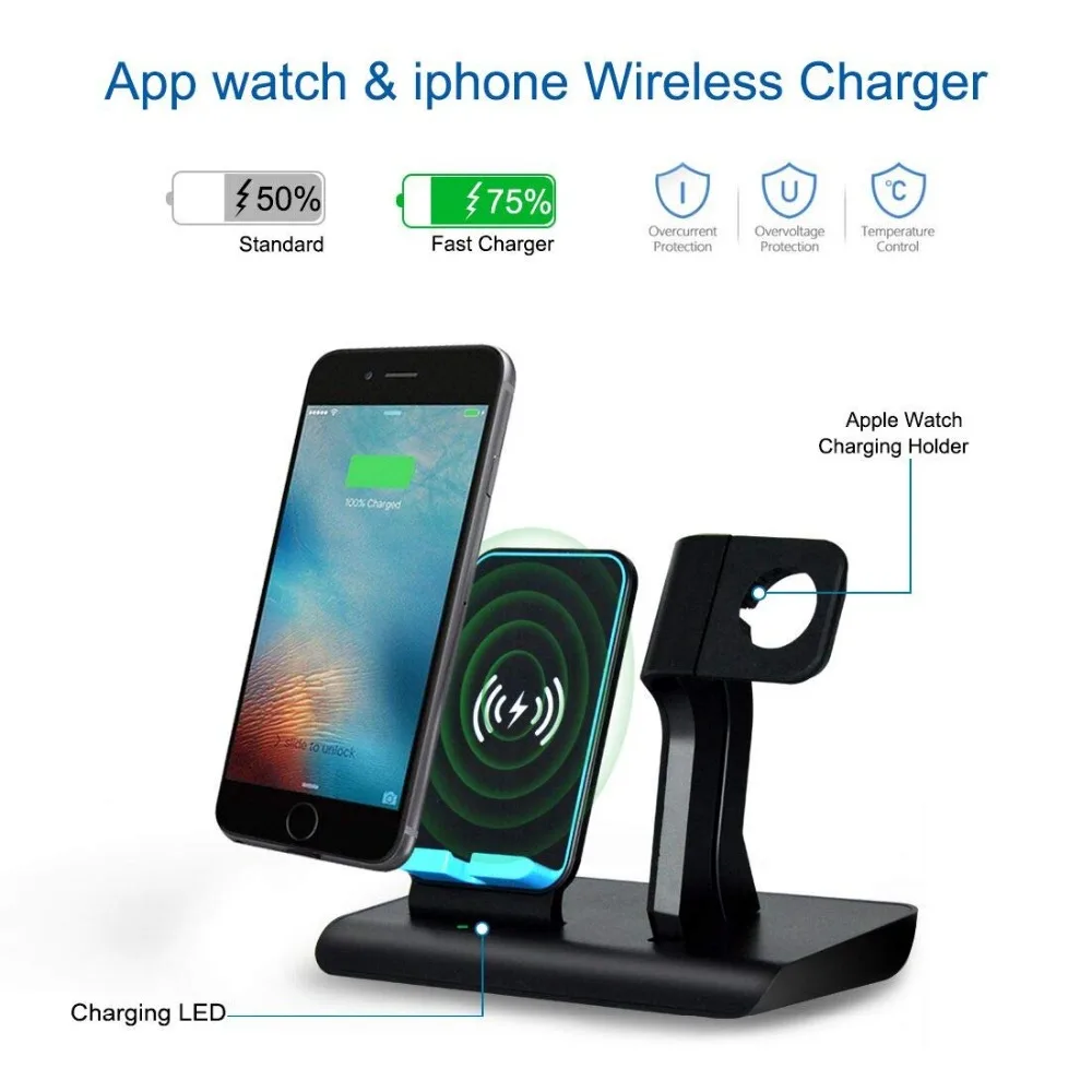 

Henzarne Qi Wireless Charging Stand for iPhone X/XS Max/XR/8/Plus Galaxy S9/S8/2 in 1 Charger Station Holde for iwatch2/3/4