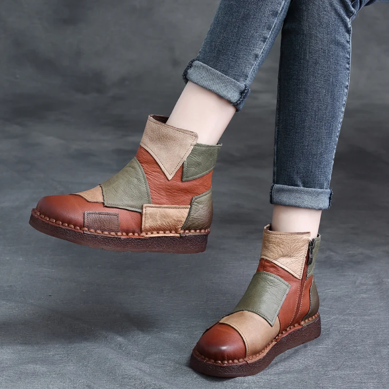 

Handmade Women Martin Boots Genuine Leather Ankle Boots Low Heels Soft Leather Autumn Shoes For Women 2018 Retro Boots Sale