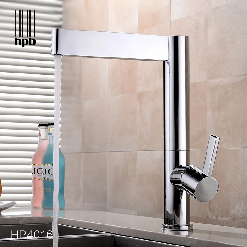 HPB Brass Kitchen Faucet Bathroom Sink Basin Mixer Tap Deck Mounted Single Hole Hot and Cold Water Swivel  Spout Chrome HP4016
