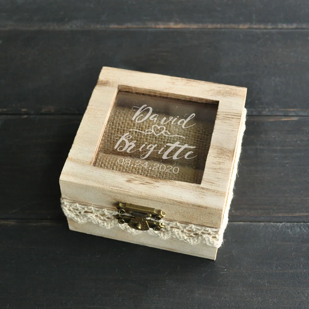 

Personalized Ring Bearer Box, Wood Ring Holder, Custom Wedding Ring Box, Rustic Wedding Decor, Custom Names&Date, Wedding Gifts