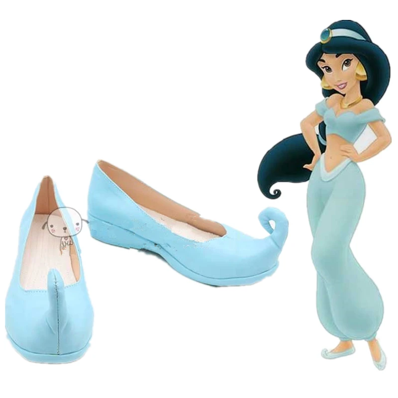 Aladdin Jasmine Cosplay Shoes Boots Blue Flat Shoes Halloween Carnival Cosplay Costume Accessories For Women Custom Made Shoes