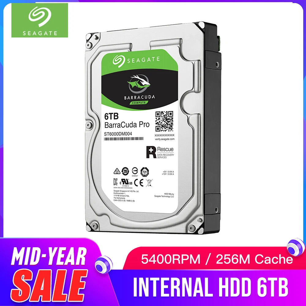 Внутренний жесткий диск Seagate 6 ТБ для настольных ПК 7200 об/мин SATA3 25 Мб кэш памяти 3 5