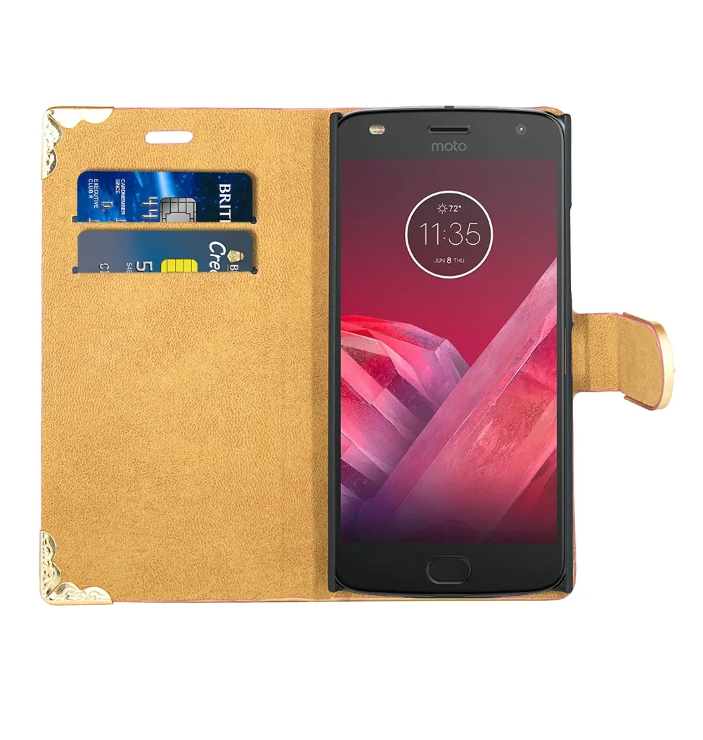 Блестящий чехол для Motorola Moto Z2 Play кожаный бумажник со стразами и подставкой