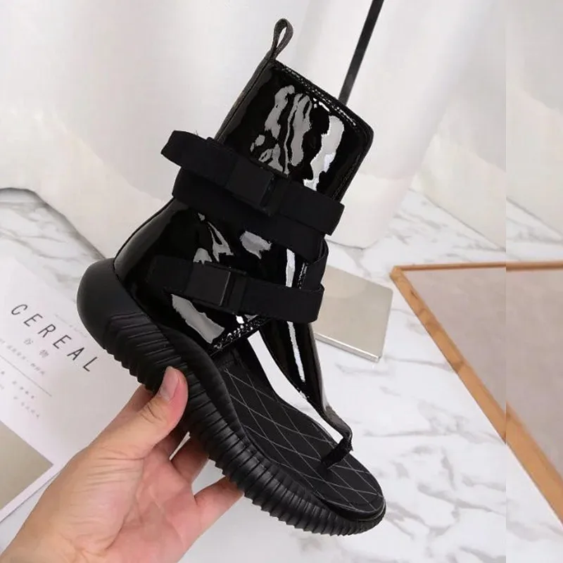 

Buckles Women Sandals Genuine Leather Cover Heel Woman Casual Boots for Summer Luxury Design Slip-on Flat Shoes Beach Sandals