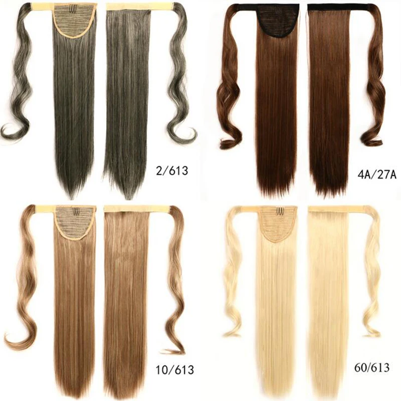 Hot 60cm 26 Long Ponytail Clip In Pony Tail Hair Extensions Wrap on Hair Piece Straight Style 100% Top Quality Ponytails 100g