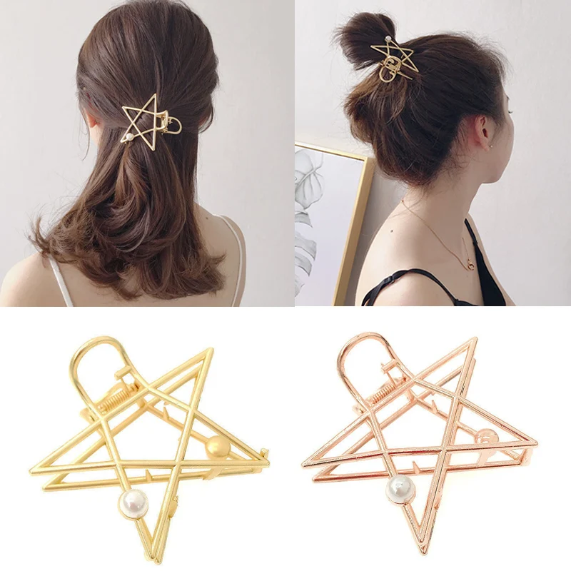 

Gold Color Metal Hair Grips Clips Fashion Female Geometric Hair Claws Retro Hair Accessories Pearl Hairpin Ponytail Holder Gift