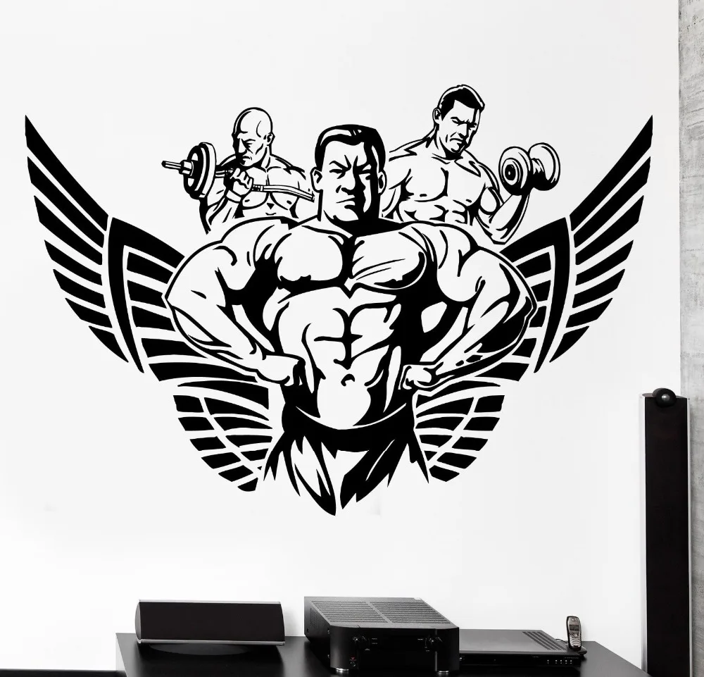 

Home Decor living Room Decor Wall Sticker Sport Bodybuilding Bodybuilder Muscle Winged Vinyl Decal KW-189
