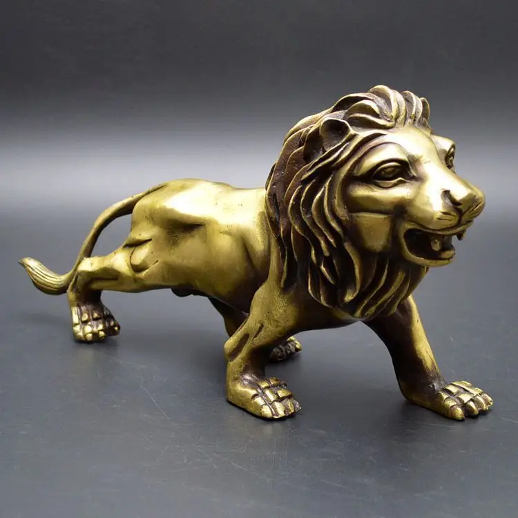

China Exquisite Old Handwork Bronze Fengshui Lucky Lion Home Office Statue