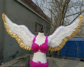 

Sexy fairy wings Photography Display Bar Wedding Decorations creative Cosplay props white+gold feather wings EMS Free shipping