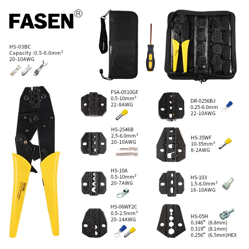 

HS-03BC Ratchet Wire Terminal Crimping Pliers Jaw Replacement Clamp Tools 230mm Hand Crimping Tool Kit