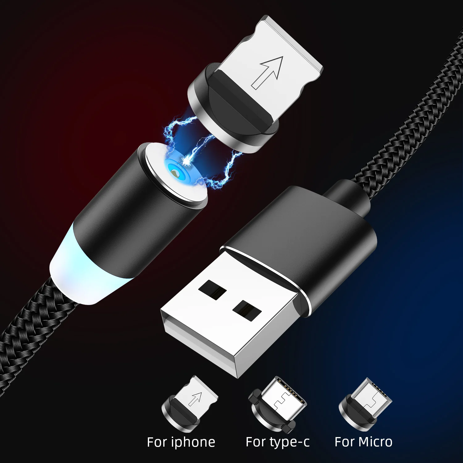 360 градусов вращающийся Круглый Магнитный кабель USB Быстрая зарядка Micro линия