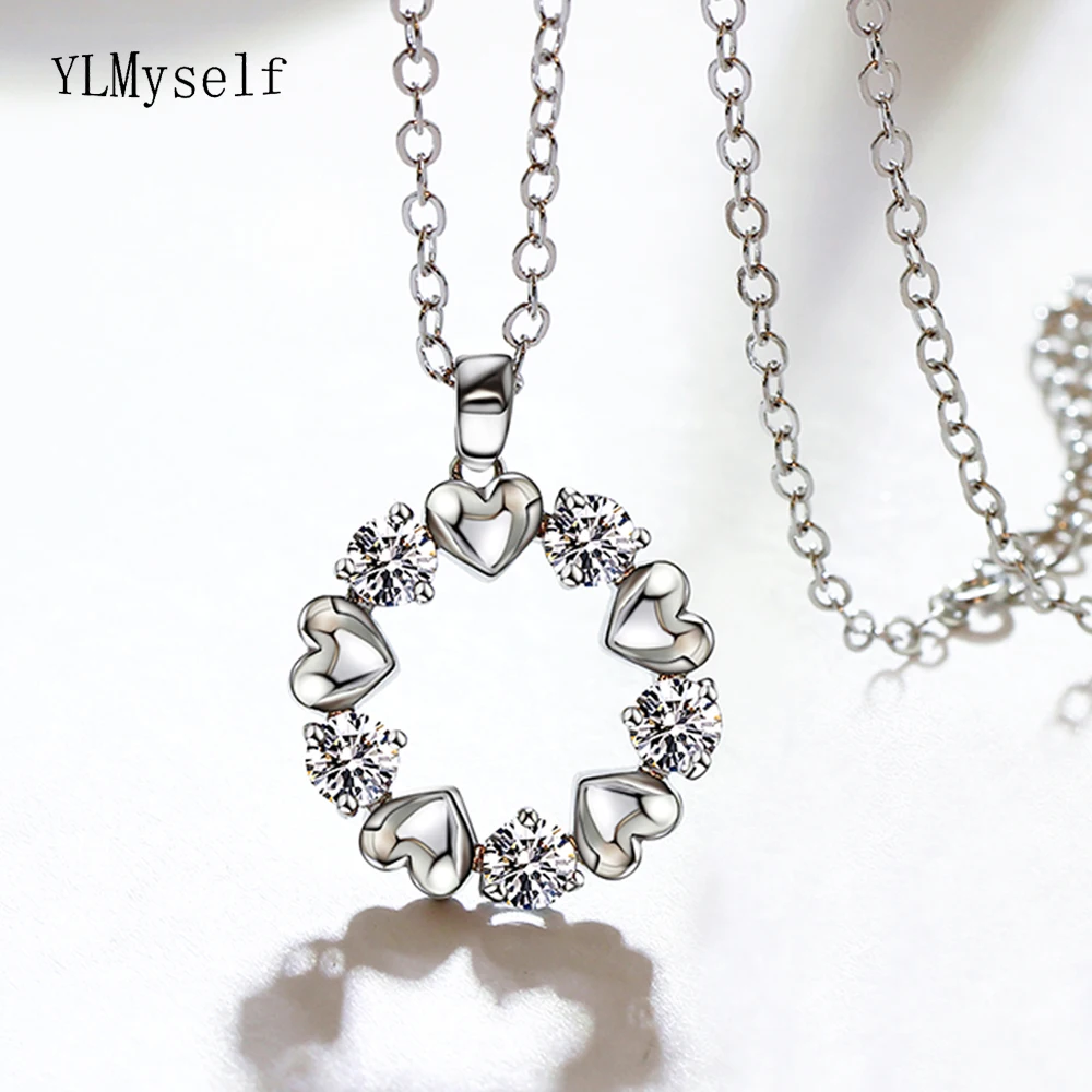 

Beautiful round crystal pendant heart charm necklace lovely romantic gift statement jewelry white suspension cute pendants