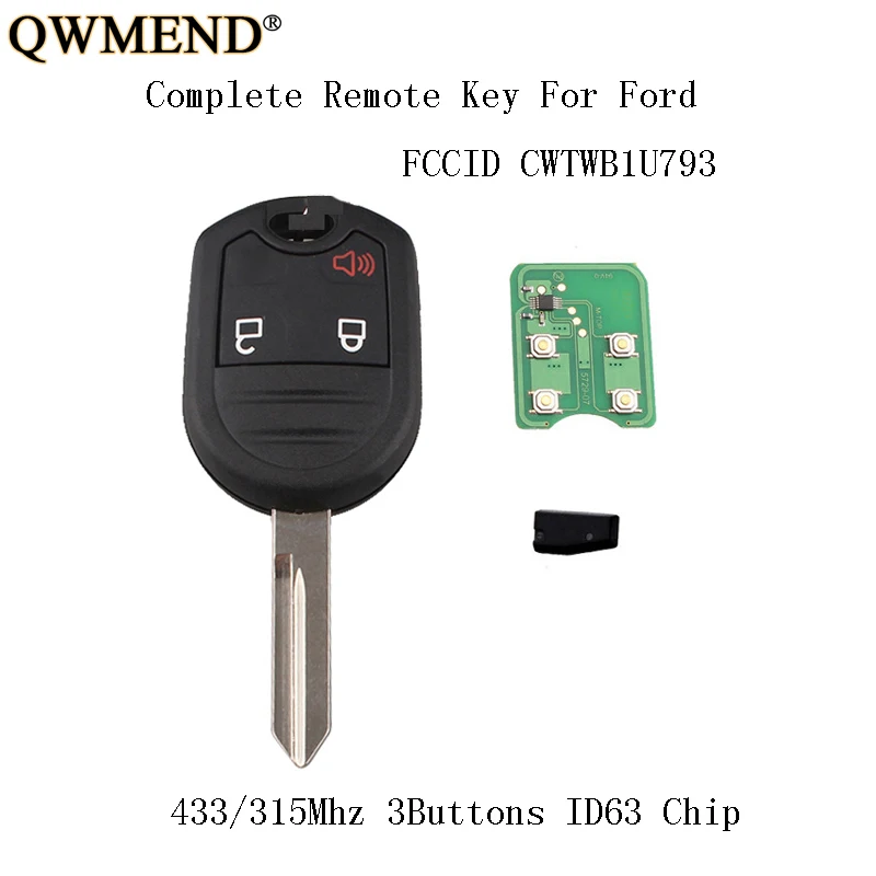 QWMEND 315/433Mhz Complete Remote Key DIY For Ford Edge Explorer Ranger Windstar Expedition Mustang 3 Buttons CWTWB1U793 | Автомобили и
