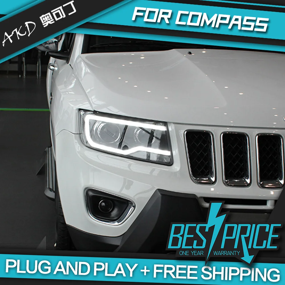 AKD Авто Стайлинг фара для Jeep Compass 2012- фары светодиодные ходовые огни биксеноновые фары Противотуманные фары ангельские глаза авто