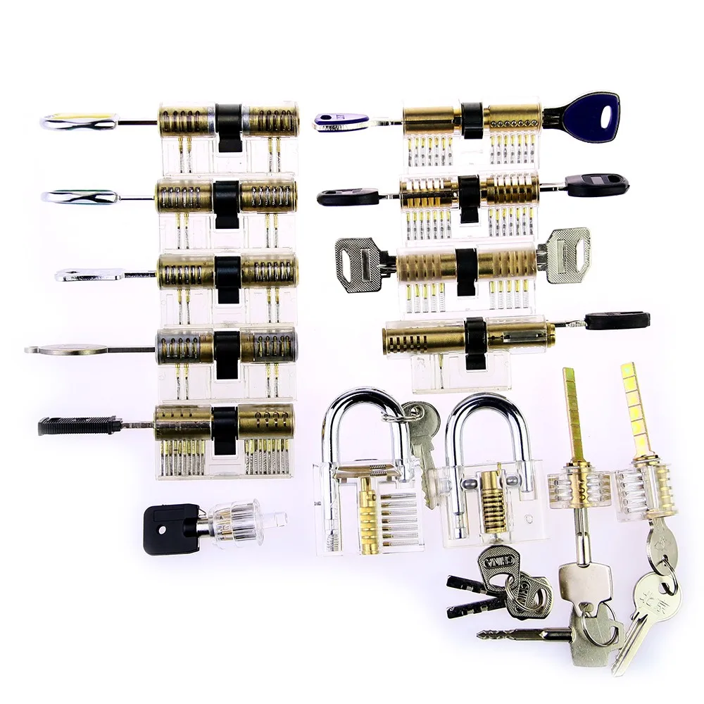 

14pcs Transparent Lock Combination Cutaway Practice Locks For Locksmith Training Super Lock Set Handcuffs Cutaway