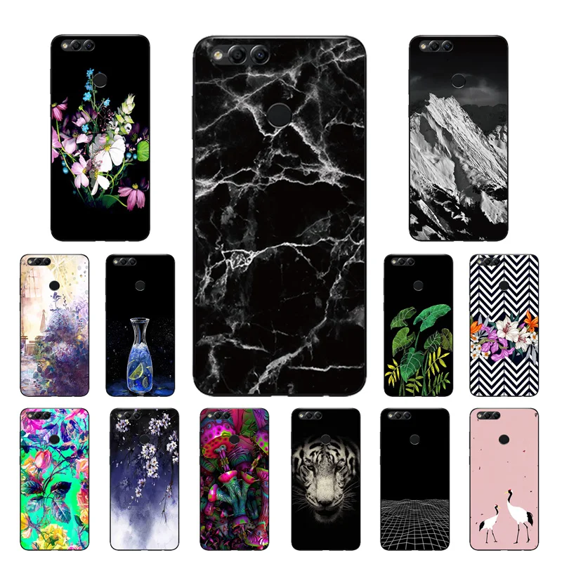 Clear TPU for Honor 7X Back Phone Cover Soft Silicone Huawei honor Botanic Printing Cases 5.93&quot Fundas |