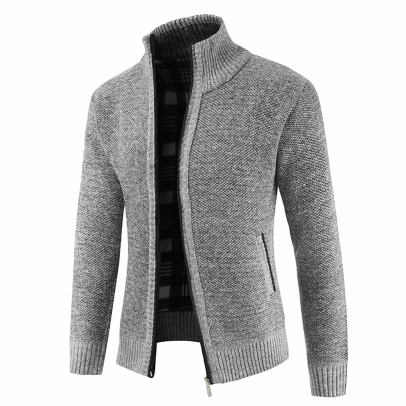 Man Autumn Winter Clothing M-3XL Plus Size Zipper Knitted Sweaters Male Long Sleeve Stand Collar Cardigan Jacket Coat Outwear