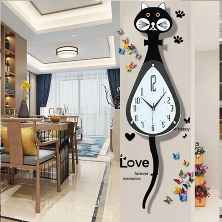 

Cat Modern Silent Creative Living Room Clock Unique Watch Large Decorative Wall Clocks Saati Home Decoration Accessories 40C0020