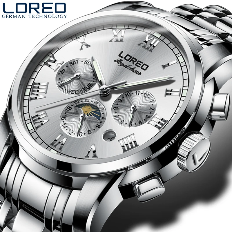 

LOREO newest high quality business mechanical luminous waterproof corrosion resistant high temperature resistant white watch