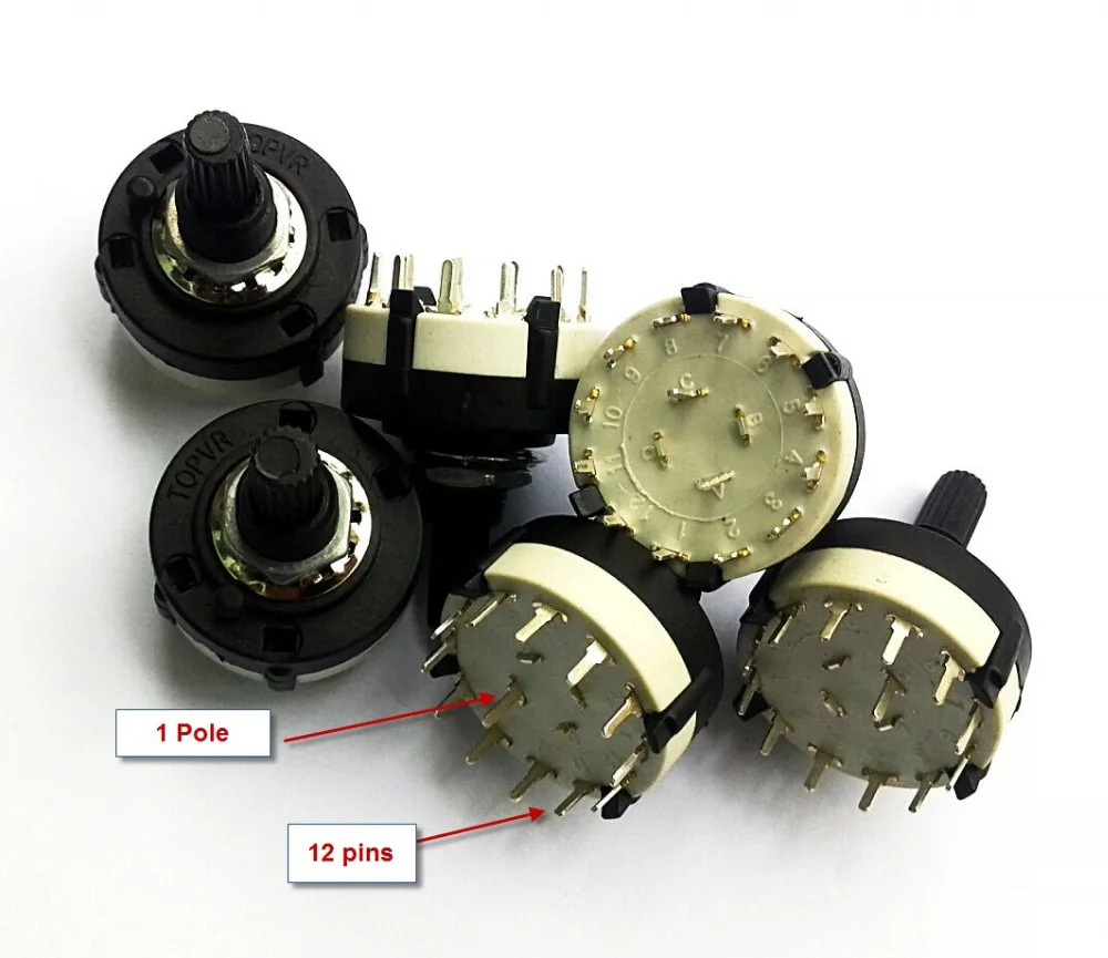

50pcs Sale Adjustable 1 Pole 12 Position PANEL PCB Wiring ROTARY SWITCH Band Switch Selector Switch(BBM)