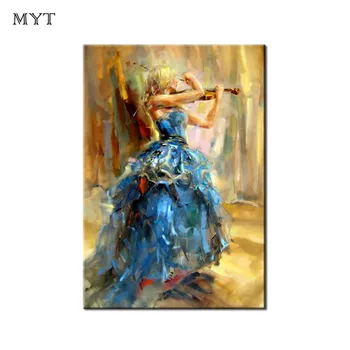 

Handmade Beautiful Lady Play violin Figure modern Oil Painting wall art picture on Canvas for living Room home Decor Picture