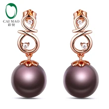 Caimao 18 К розовое золото драгоценные 12-13 мм круглый пресноводный жемчуг 0.11ct серьги с бриллиантами Прямая поставка
