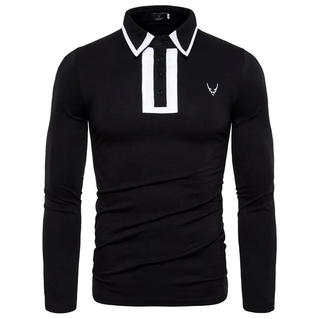 Black Модная мужская рубашка с длинными рукавами Camisa Осенние повседневные мужские рубашки приталенная блуза на пуговицах Топ уличная Camisa masculina - Цвет: Black
