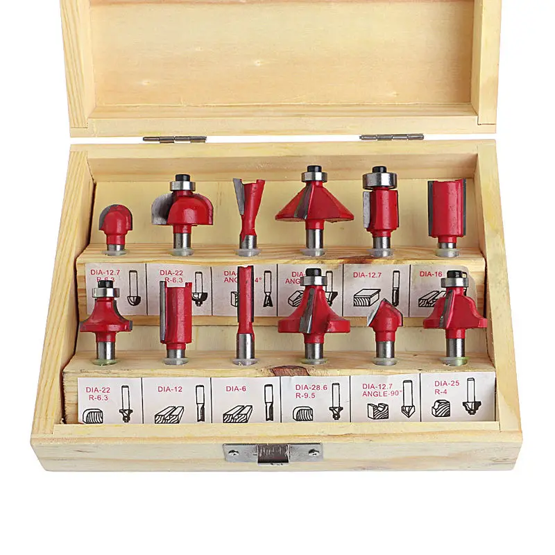 12pcs 1/4" Shank Router Bit Set Tungsten Carbide Rotary Tool Wood Kit