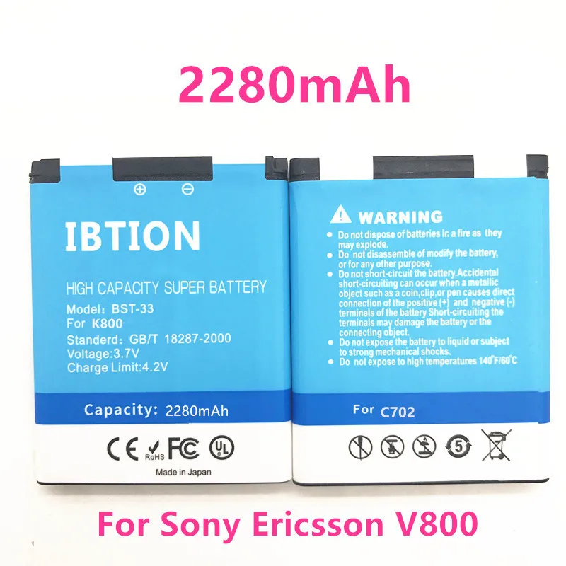 Аккумулятор IBTION на 2280 мА · ч для Sony Ericsson V800 C702 C901 C903 F305 G502 G700 G900 J105 K530i W610 W660 T715 P1 W830