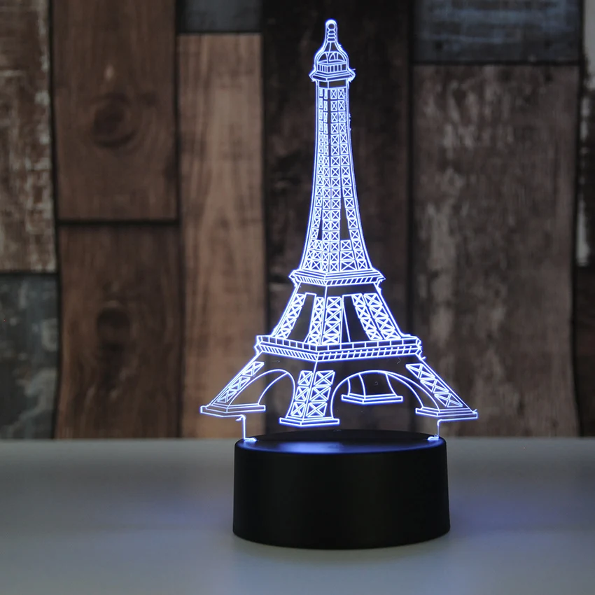 Новинка светильник 7 цветов Эйфелева башня светодиодный 3D ночник сенсорный USB