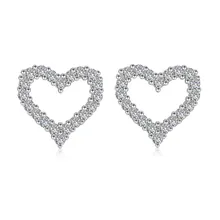 

Beautiful silver heart-shaped earrings ladies fashion 925 sterling silver full rhinestone zircon ladies earrings A210