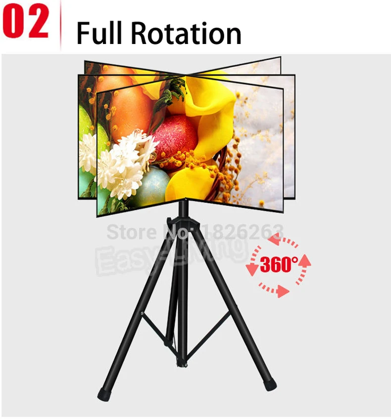 360degree Swivel 32~55 inch TV Mount Tripod Stand with DVD Holder VESA 100~400mm Loading 50kgs Height Adjustable TV Floor Stand