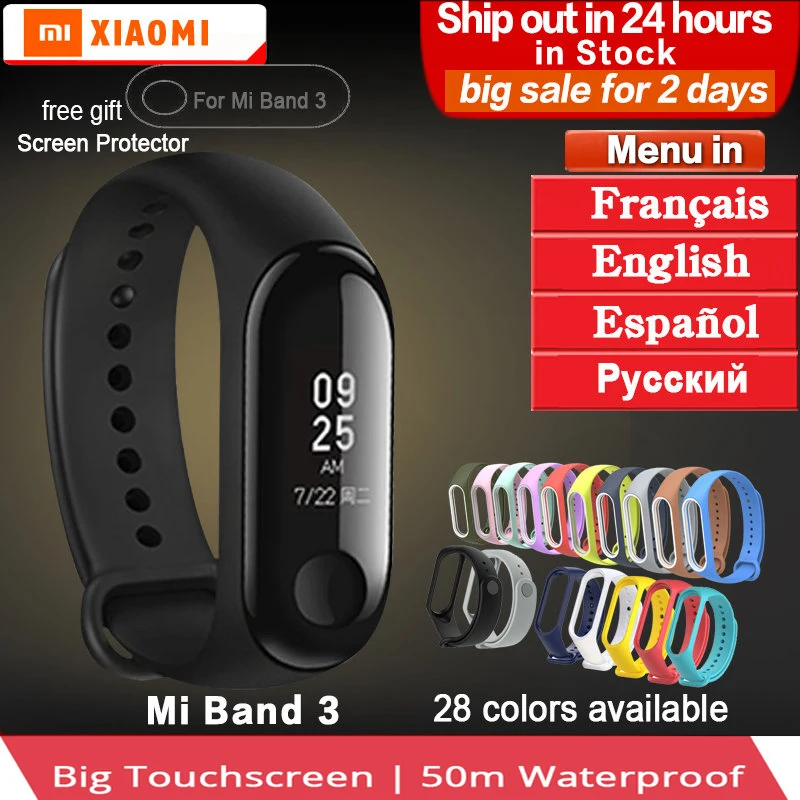 Оригинальный водонепроницаемый смарт браслет Xiaomi mi Band 3 miband с пульсометром band OLED