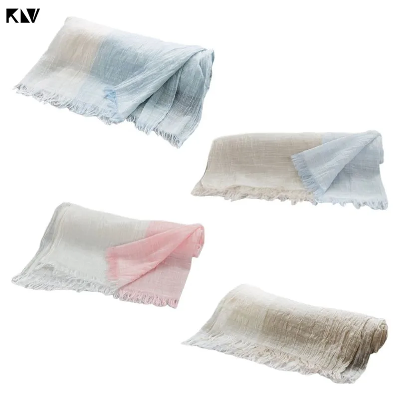 KLV для женщин, девочек, градиентный цвет, легкий шарф, рифленая имитация льна, платок для защиты от солнца, повязка на голову, кисточка