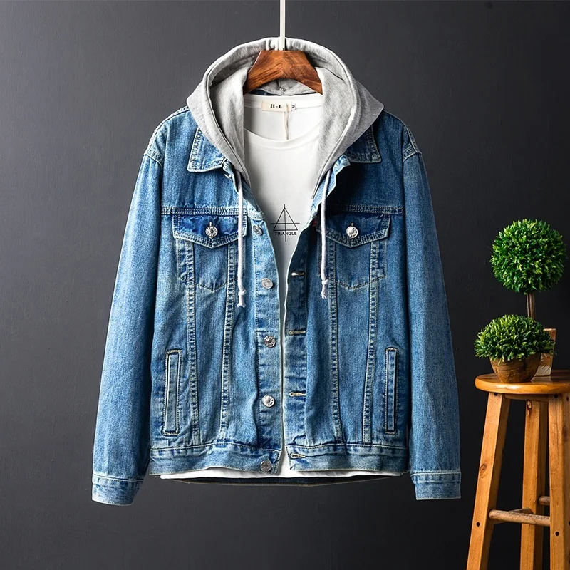 Autumn Men's Denim Hooded Jacket Male Oversize Jeans coat Men Hip hop Streetwear Bomber jacket Detachable hoody Loose Tops