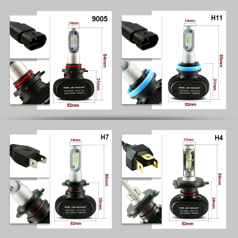 Carlitek S1 N1 LED 12 В H4 H7 H11 Диоды автомобили луковицы 50 Вт 8000LM 6000 К автомобилей Фары