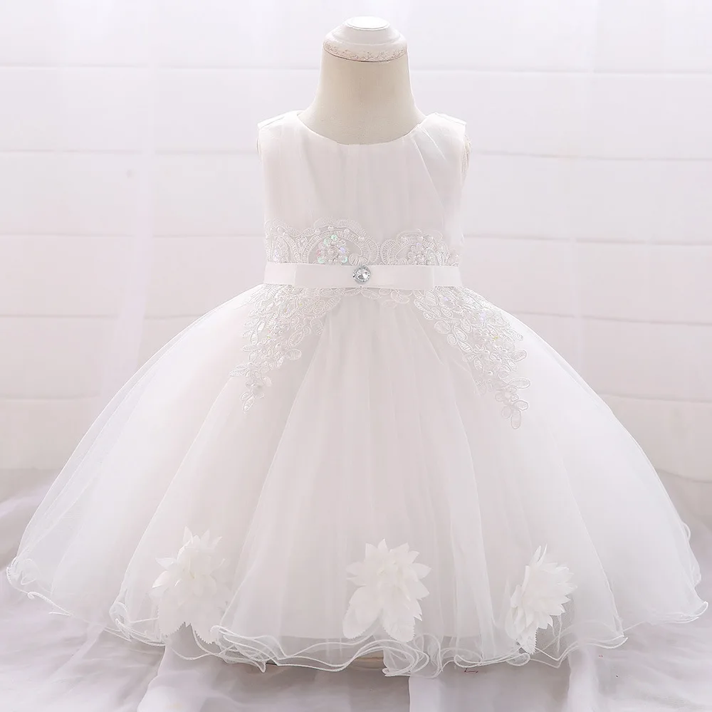 Бальное платье для маленьких девочек одежда для малышей 1 года, вечерние платья для маленьких девочек на день рождения кружевные наряды принцессы, платья для детей возрастом до 2 лет - Цвет: Белый
