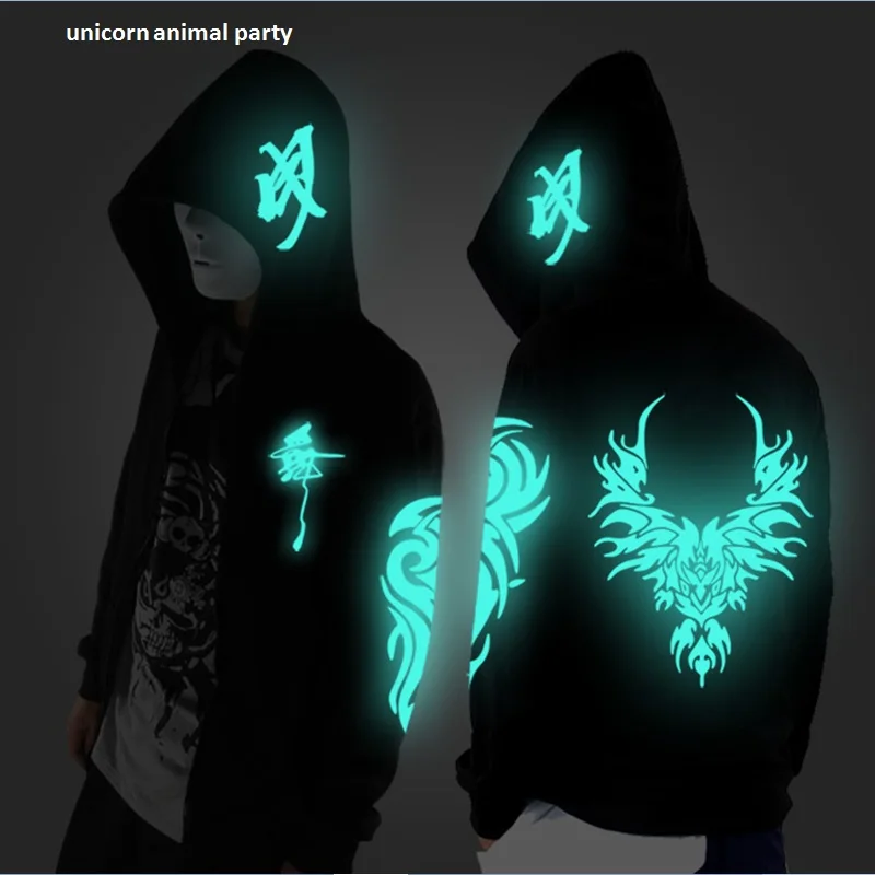 

Noctilucent Long-sleeved Jacket Clothes Loose Man hip hop Coat Students Fashion Clothing Dance Night Shining Clothing Ghost