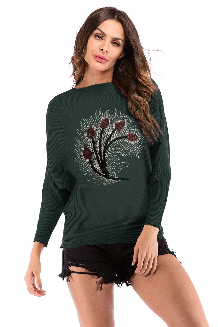 Gladiolus 2018 Autumn Winter Sweater Women Long Sleeve Rhinestone Pattern Slim Knitted Christmas Sweater Women Jumpers Pullover (24)